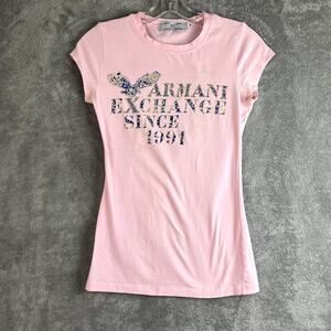Y2K Style Armani Exchange Baby Tee Womens S Pink Tight Fit Preppy